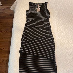 Anthropology Bailey 44 Black and Tan Striped Tiered Midi Dress